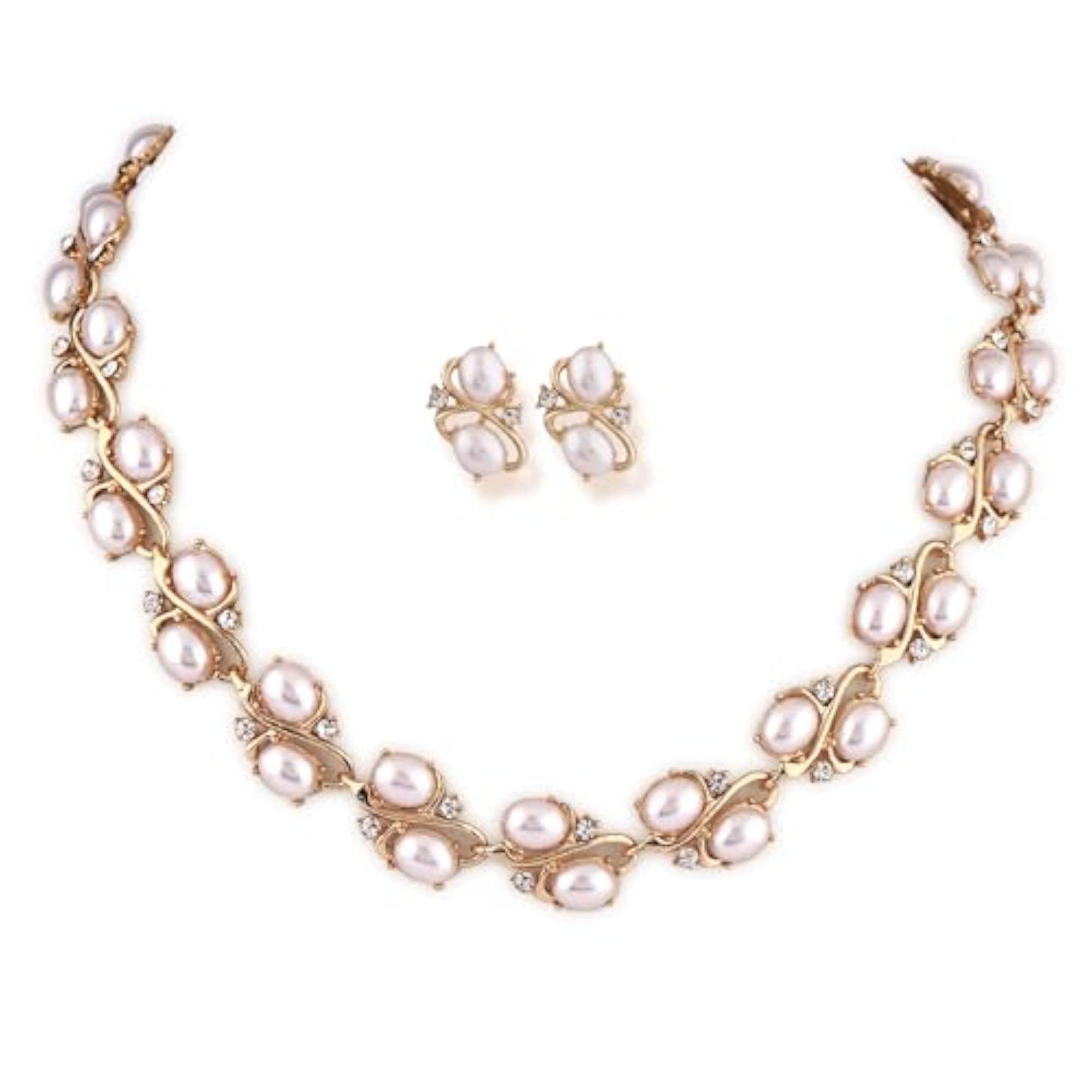 Stylish Fancy Pearl Bracelet Earrings Necklace Set